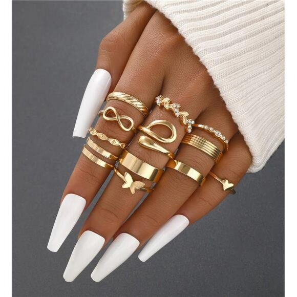 25 Piece Gold Knuckle Ring Set Stackable Midi Finger Rings Cute Stacking Jewelry - Picture 6 of 7